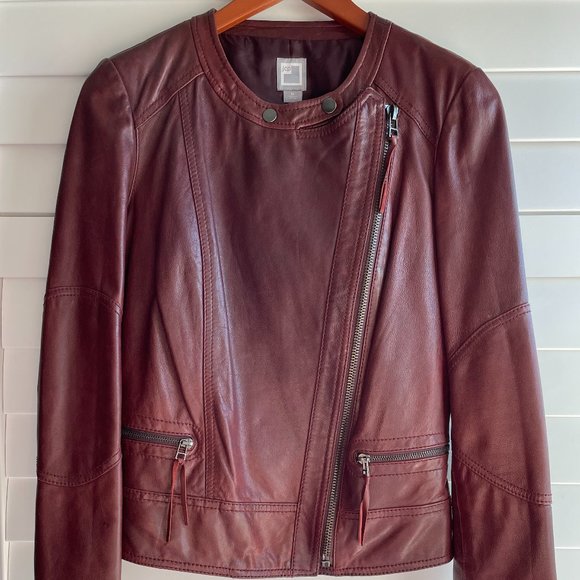 JCP wine-colored leather woman's coat (size Medium) - Picture 1 of 15